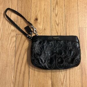 Coach black patent leather wristlet